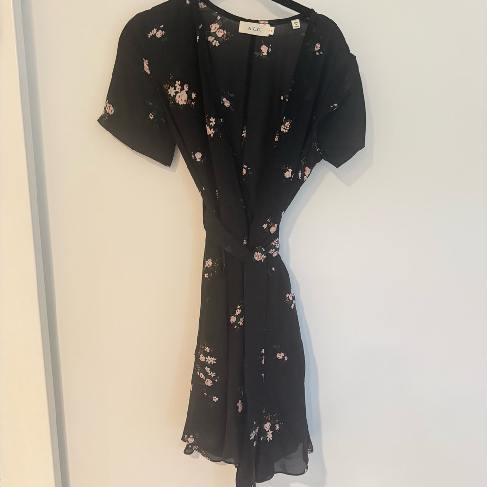A.L.C. Black Floral wrap mini Dress size 4